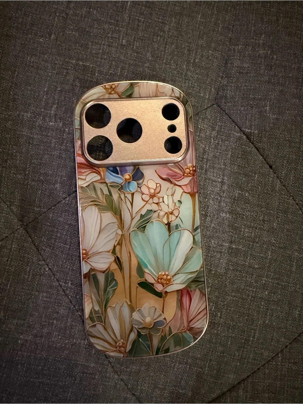 Floral Pastel Phone Case with Gold Camera Trim - Mint & Blush